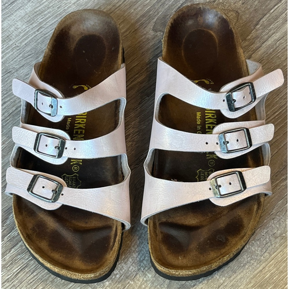 Birkenstock Florida‎ Three Strap Slides Sandals Pink Birko-Flor Womens 6 EU 37